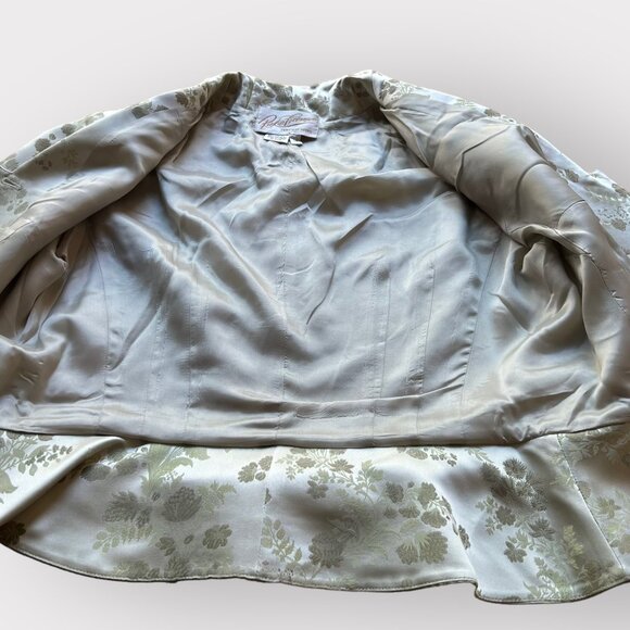 Rickie Freeman Teri Jon Nites Size 14 Light Green Brocade Vintage Blazer Jacket - Picture 9 of 16